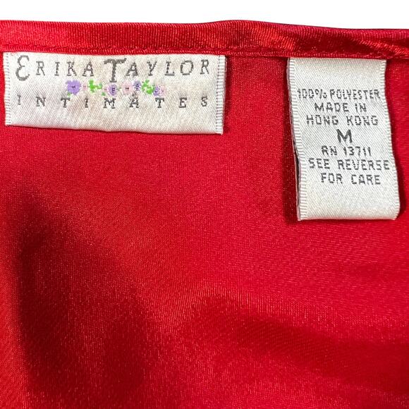 Y2K Babydoll Camisole Tank Top Medium Red Textured Hearts Mesh Overlay Satin Vtg - Picture 3 of 15